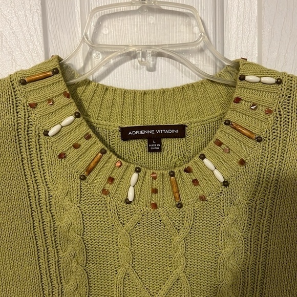Adrienne Vittadini green sweater, pullover, round drew neck, cap sleeves Size L - Picture 5 of 11